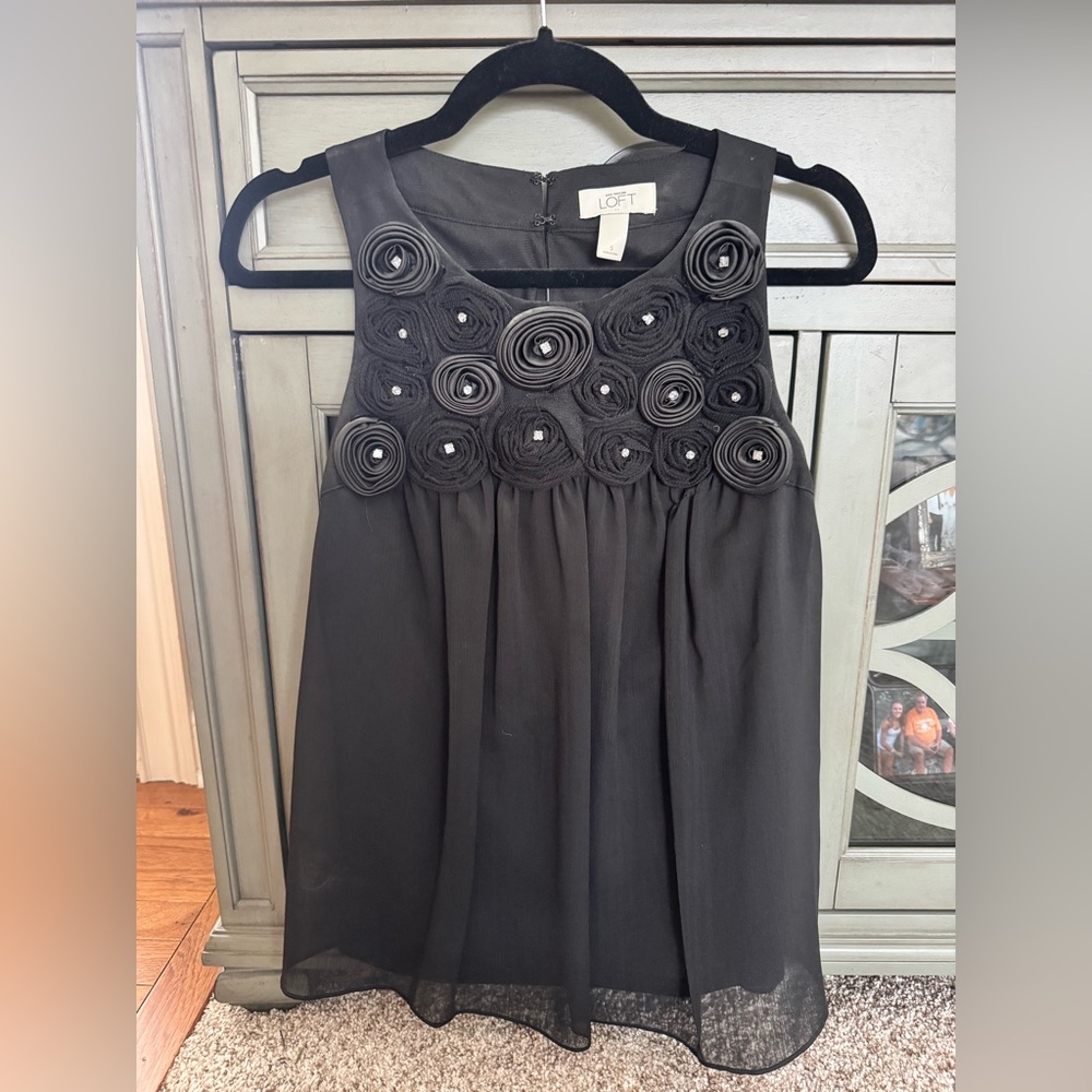 LOFT Black Women’s Top with Rosette Details
